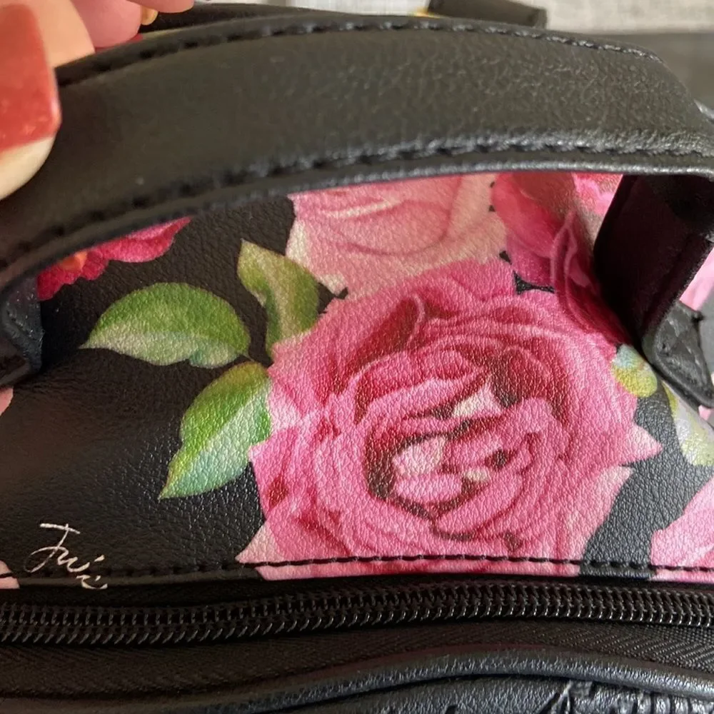 JUICY COUTURE~Black Romantic Rose Signature Logo Love Lock Backpack Purse~NWT